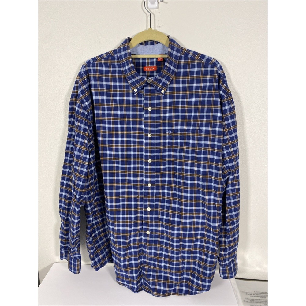 IZOD  Plaid LS Button up Shirt size XXL Cotton‎ Blues B2